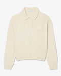 เสื้อถักไหมพรมผู้หญิง BADGE ACCENT WOOL POLO COLLAR SWEATER (White • XFJ)