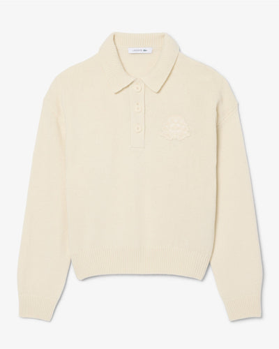 WOMEN'S BADGE ACCENT WOOL POLO COLLAR SWEATER (White • XFJ)