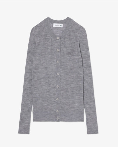 เสื้อถักไหมพรมผู้หญิง RIB KNIT MERINO WOOL CARDIGAN (Grey Chine • CCA)
