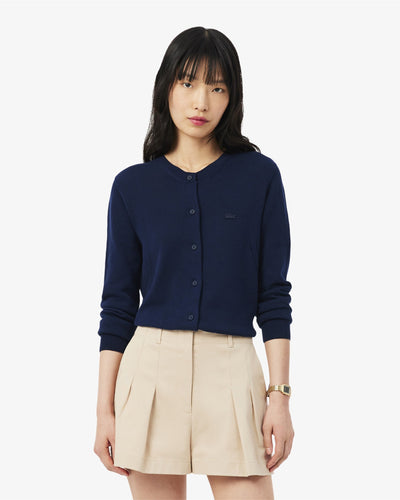 WOMEN'S 3D RIB KNIT COTTON CARDIGAN (Navy Blue • 166)