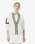 WOMEN'S BADGE ACCENT WOOL BLEND GOLF CARDIGAN (White / Green • 0LP)