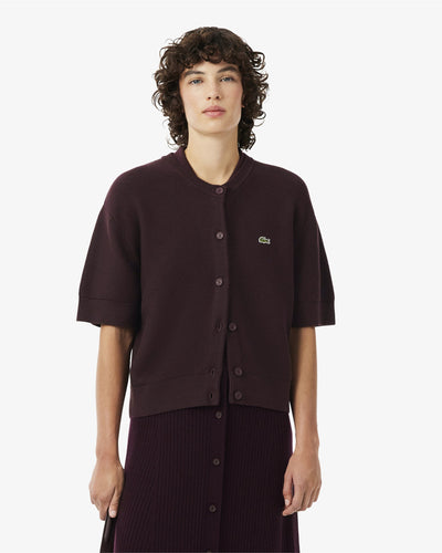 WOMEN'S COTTON AND WOOL BLEND MOSS STITCH CARDIGAN (Brown • 3KE)