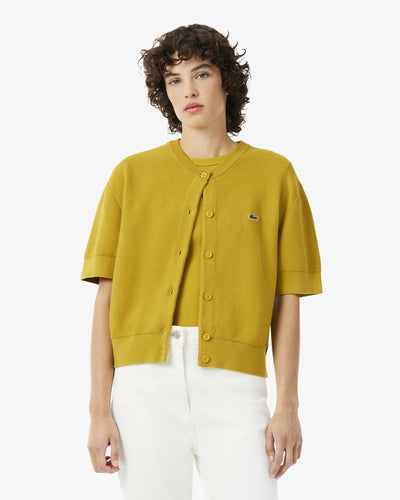WOMEN'S COTTON AND WOOL BLEND MOSS STITCH CARDIGAN (Jaune • 5AI)