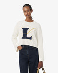 เสื้อถักไหมพรมผู้หญิง EMBROIDERED INTARSIA CABLE KNIT SWEATER (White • 70V)