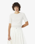 เสื้อถักไหมพรมผู้หญิง SHORT SLEEVED RIBBED COTTON SWEATER (White • 70V)