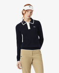 เสื้อถักไหมพรมผู้หญิง POLO COLLAR STRETCH GOLF SWEATER (Navy Blue / White • HHW)
