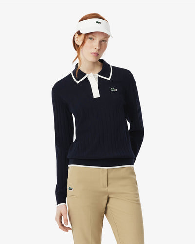 WOMEN'S POLO COLLAR STRETCH GOLF SWEATER (Navy Blue / White • HHW)