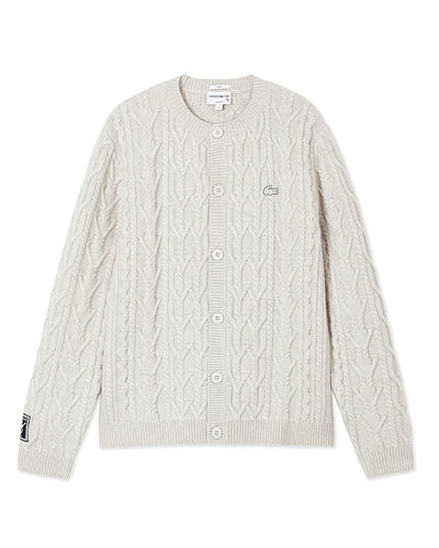 เสื้อกันหนาวผู้ชาย LACOSTE X WANG YIBO MERINO WOOL CABLE-KNIT CARDIGAN (Blue / Black / White  •  RBK)