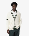 เสื้อถักไหมพรมผู้ชาย BADGE ACCENT WOOL BLEND GOLF CARDIGAN (White / Green • 0LP)