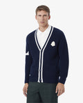 เสื้อถักไหมพรมผู้ชาย BADGE ACCENT WOOL BLEND GOLF CARDIGAN (Navy Blue / White • HHW)