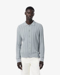 เสื้อถักไหมพรมผู้ชาย FLUID RIBBED POLO COLLAR CARDIGAN (Gris • LEP)