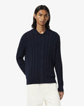 เสื้อถักไหมพรมผู้ชาย FLUID RIBBED POLO COLLAR CARDIGAN (Navy Blue • MXQ)