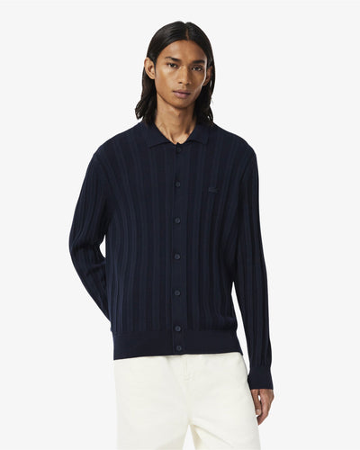 MEN'S FLUID RIBBED POLO COLLAR CARDIGAN (Navy Blue • MXQ)