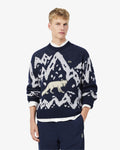 เสื้อถักไหมพรมผู้ชาย ARCHIVE EDITION WOOL JACQUARD SWEATER (Navy Blue / White • HHW)