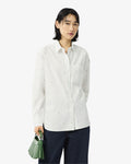 เสื้อเชิ้ตผู้หญิง OVERSIZED STRIPED JACQUARD SHIRT (Blanc / Vert • 4IU)