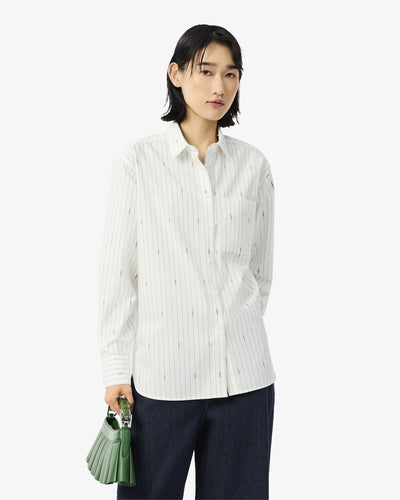 WOMEN'S OVERSIZED STRIPED JACQUARD SHIRT (Blanc / Vert • 4IU)
