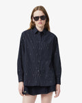 WOMEN'S OVERSIZED STRIPED JACQUARD SHIRT (Bleu Marine / Blanc • M5C)