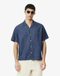 เสื้อเชิ้ตผู้ชาย RELAXED FIT OPEN NECK DENIM SHIRT (Blue • MK9)