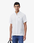 MEN'S REGULAR FIT SHORT SLEEVED LINEN SHIRT (Bleu Clair / Blanc • 29I)
