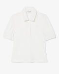 เสื้อโปโลผู้หญิง SLIM FIT PUFFED SLEEVE FLUID JERSEY POLO SHIRT (White • 70V)
