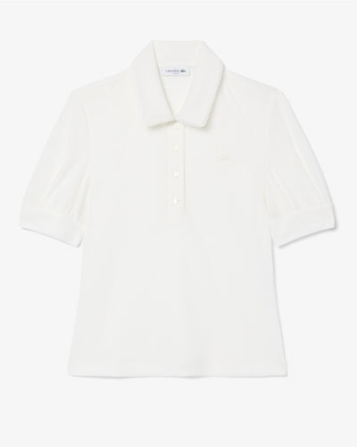เสื้อโปโลผู้หญิง SLIM FIT PUFFED SLEEVE FLUID JERSEY POLO SHIRT (White • 70V)