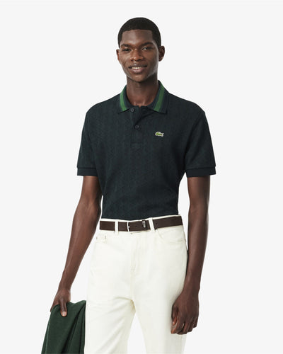 MEN'S CLASSIC FIT MONOGRAM JACQUARD POLO SHIRT (Vert Fonce / Vert • SPU)