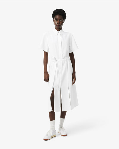 WOMEN'S LONG PLEATED FLUID JACQUARD DRESS (White • 70V)