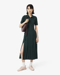 ชุดเดรสผู้หญิง PLEATED FLUID JERSEY POLO COLLAR DRESS (Green • YZP)