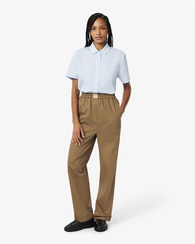 กางเกงขายาวผู้หญิง WIDE FIT COTTON PETIT PIQUÉ PANTS (Brown • SIX)