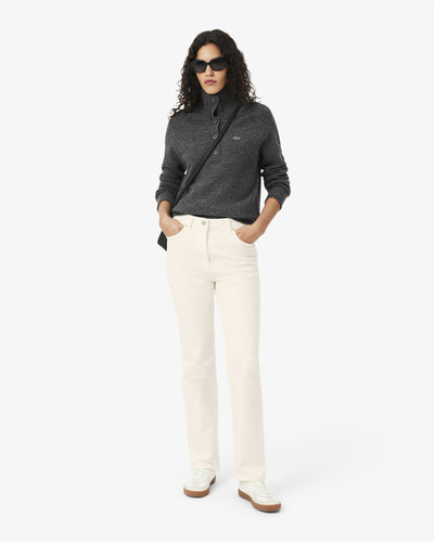 กางเกงขายาวผู้หญิง STRAIGHT CUT HIGH WAIST DENIM JEANS (White • 001)