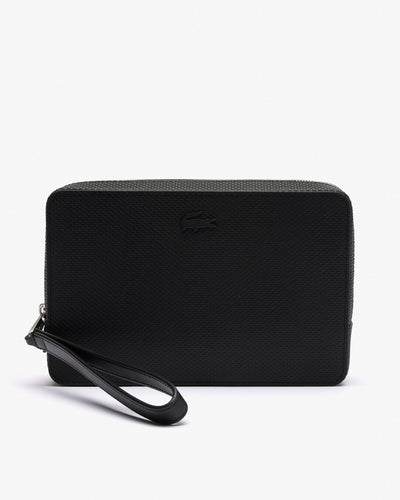 MEN'S CHANTACO PIQUÉ LEATHER ZIPPED POUCH (Black • 000 )