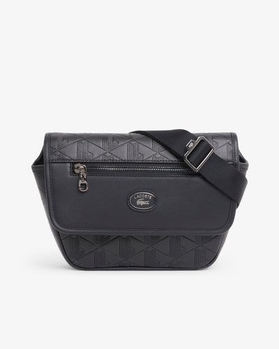 MEN'S MINI MONOGRAM LEATHER MESSENGER BAG (Black • 000 )