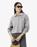 เสื้อสเว็ตเชิ้ตผู้หญิง OVERSIZED RIBBED POLO COLLAR SWEATSHIRT