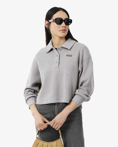 WOMEN'S OVERSIZED RIBBED POLO COLLAR SWEATSHIRT (Beige • U47)
