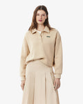 เสื้อสเว็ตเชิ้ตผู้หญิง OVERSIZED RIBBED POLO COLLAR SWEATSHIRT