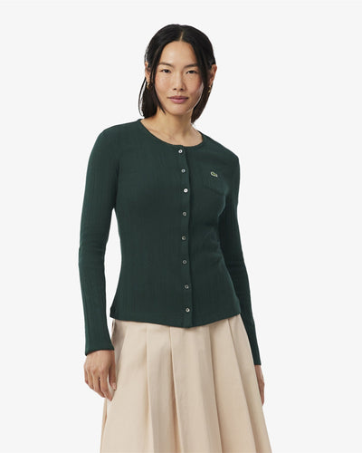 WOMEN'S SLIM FIT POINTELLE COTTON CARDIGAN (Green • YZP)