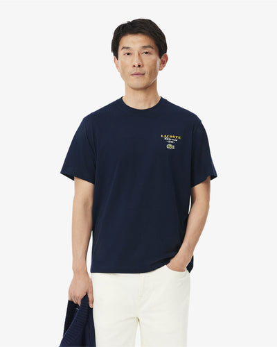 เสื้อยืดผู้ชาย EMBROIDERED ACCENT TENNIS PRINT JERSEY T-SHIRT (Navy Blue • 166)