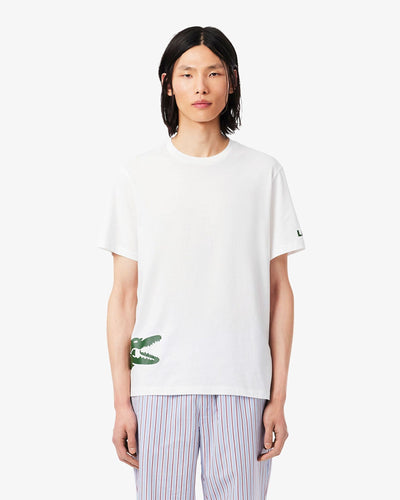 MEN'S PRINTED COTTON LOUNGEWEAR T-SHIRT (White / Green • DPI)