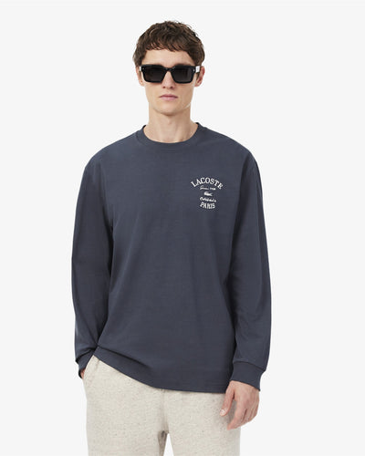 MEN'S RELAXED FIT LONG SLEEVED EMBROIDERED T-SHIRT (Dark Grey • S5T)